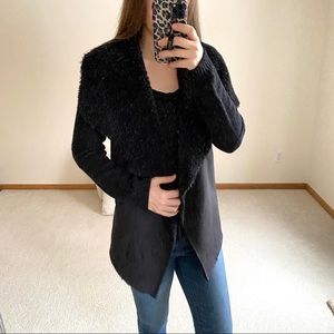 Sherpa/faux suede black cardigan